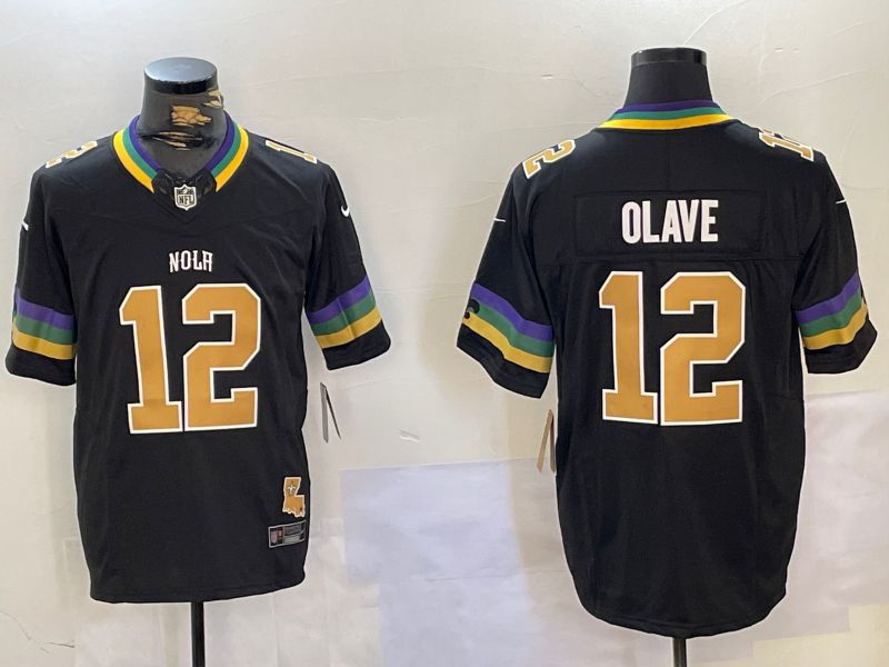 Men New Orleans Saints 12 Olave Black Three generations 2024 Nike Vapor Limited NFL Jersey style 1